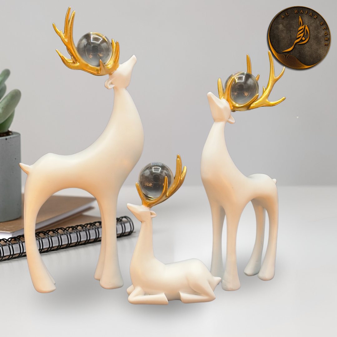 White Gold Deer Ornaments with Crystal Ball