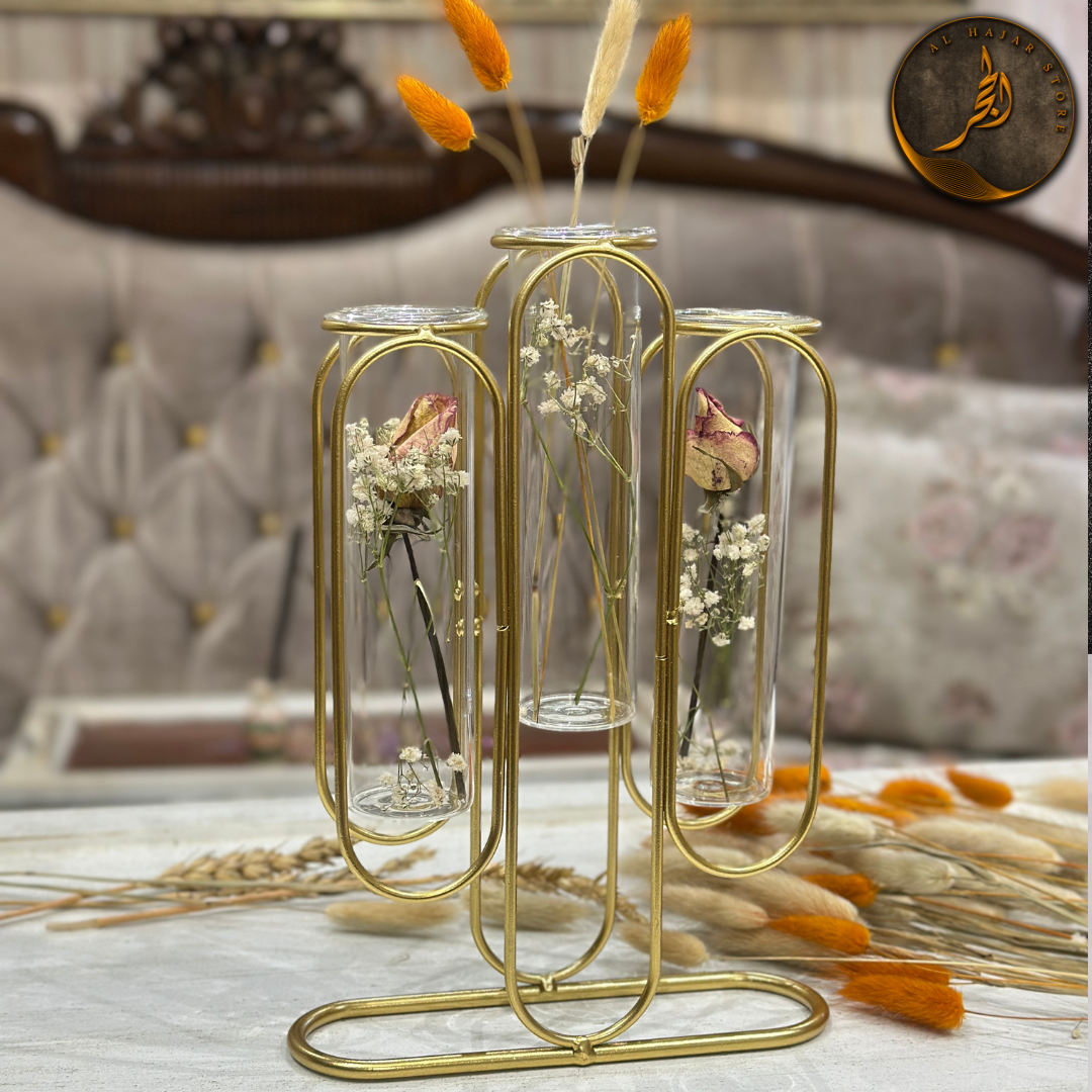 Gold Metal Frame With Small 3 Test Tube Vase