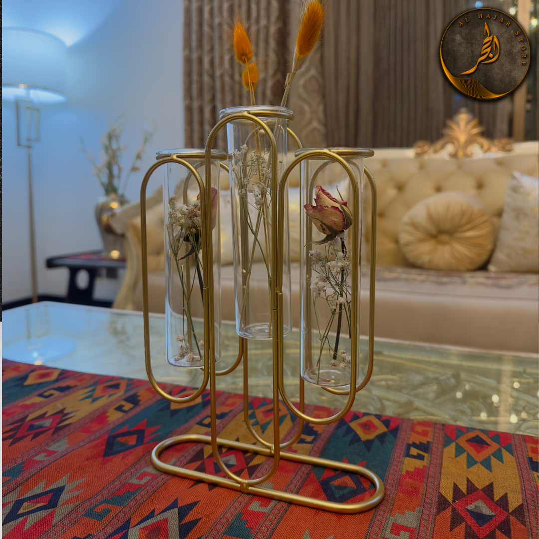 Gold Metal Frame With Small 3 Test Tube Vase