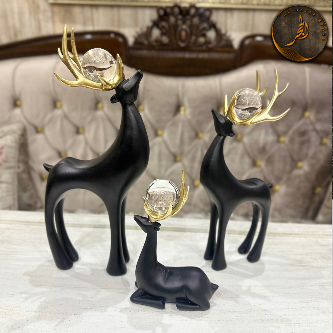 White Gold Deer Ornaments with Crystal Ball