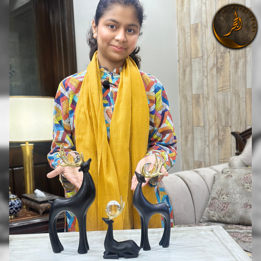 Black Gold Deer Ornaments with Crystal Ball