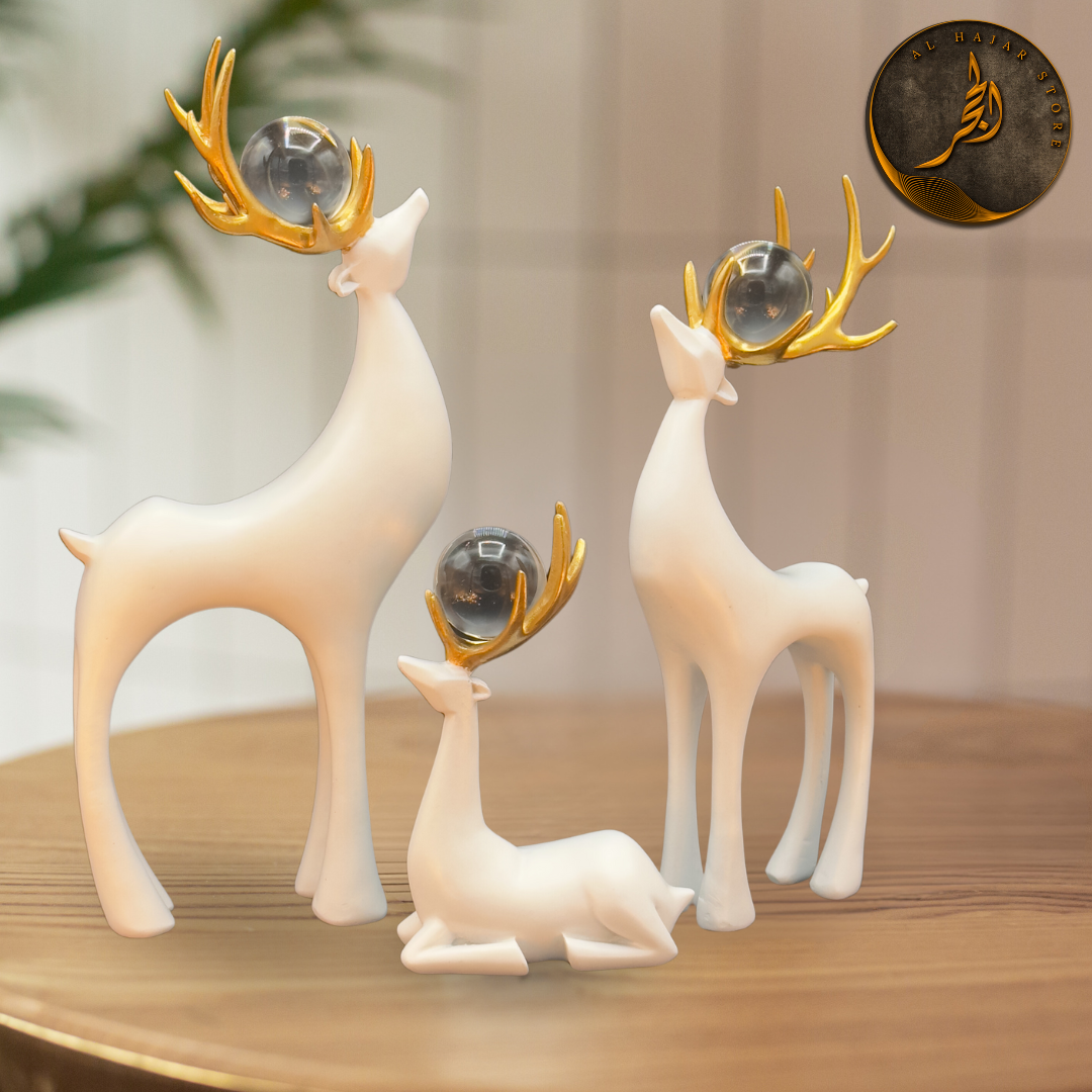 White Gold Deer Ornaments with Crystal Ball
