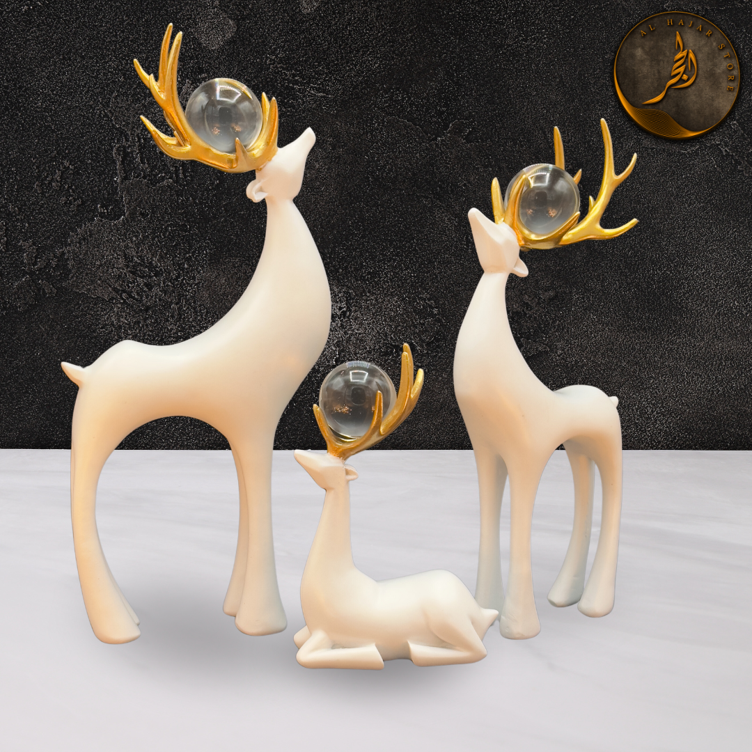 White Gold Deer Ornaments with Crystal Ball
