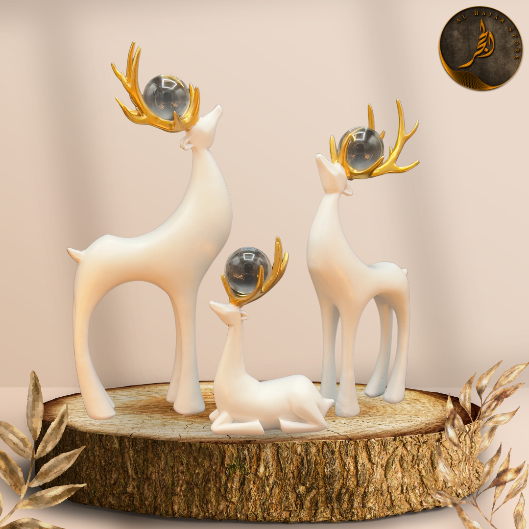White Gold Deer Ornaments with Crystal Ball