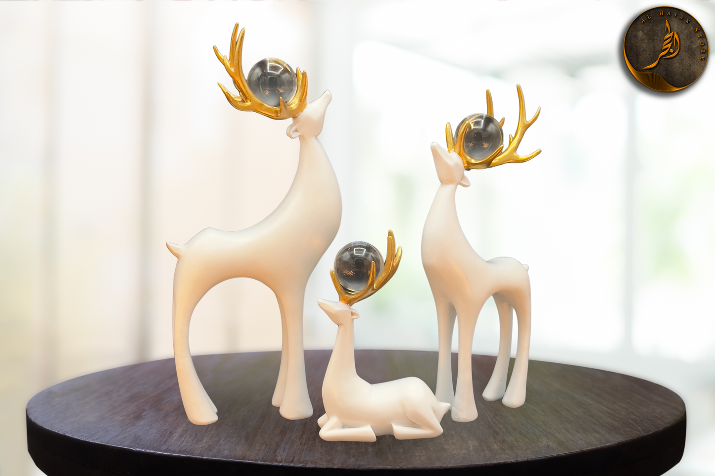 White Gold Deer Ornaments with Crystal Ball