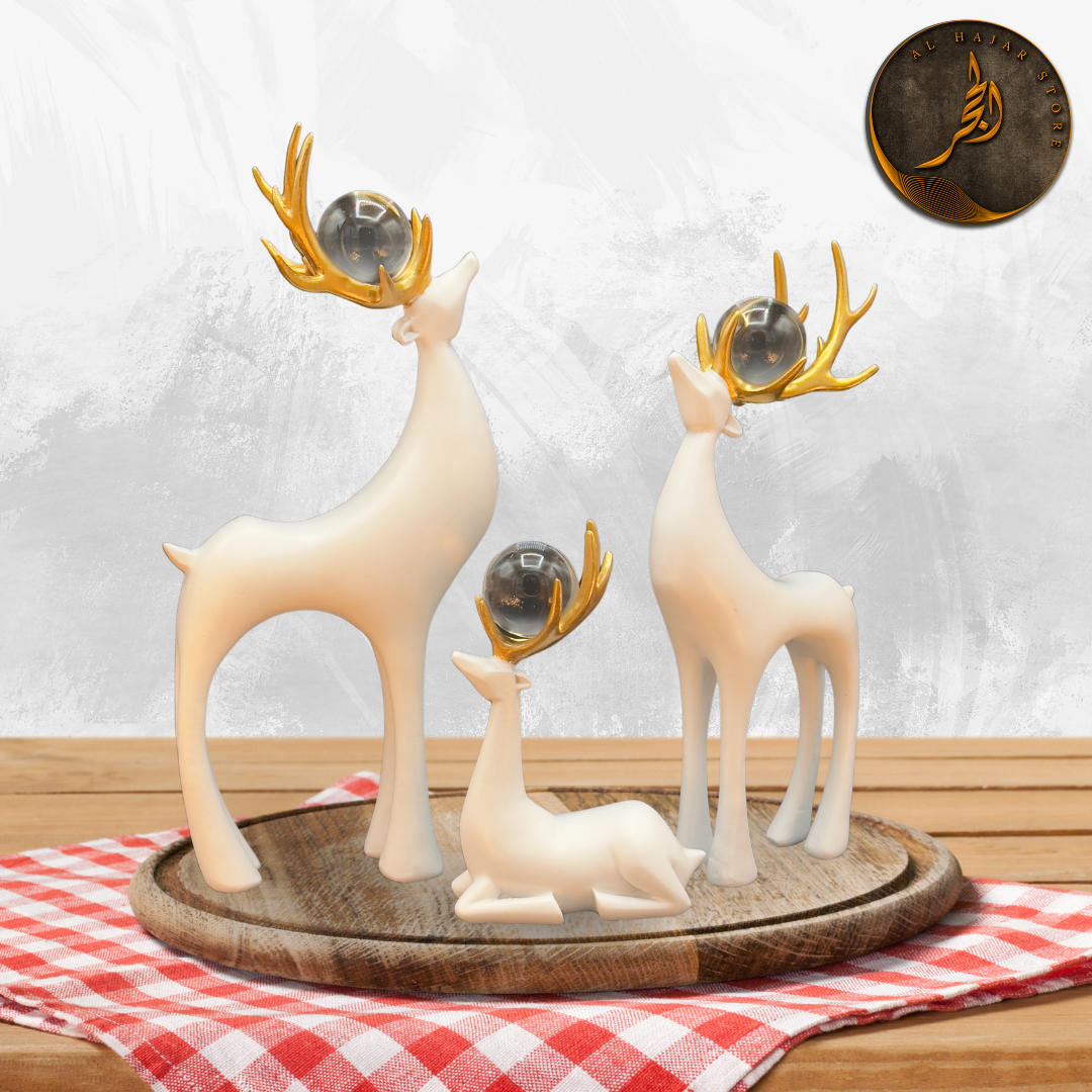 White Gold Deer Ornaments with Crystal Ball