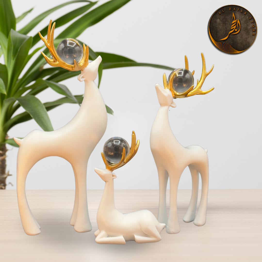 White Gold Deer Ornaments with Crystal Ball