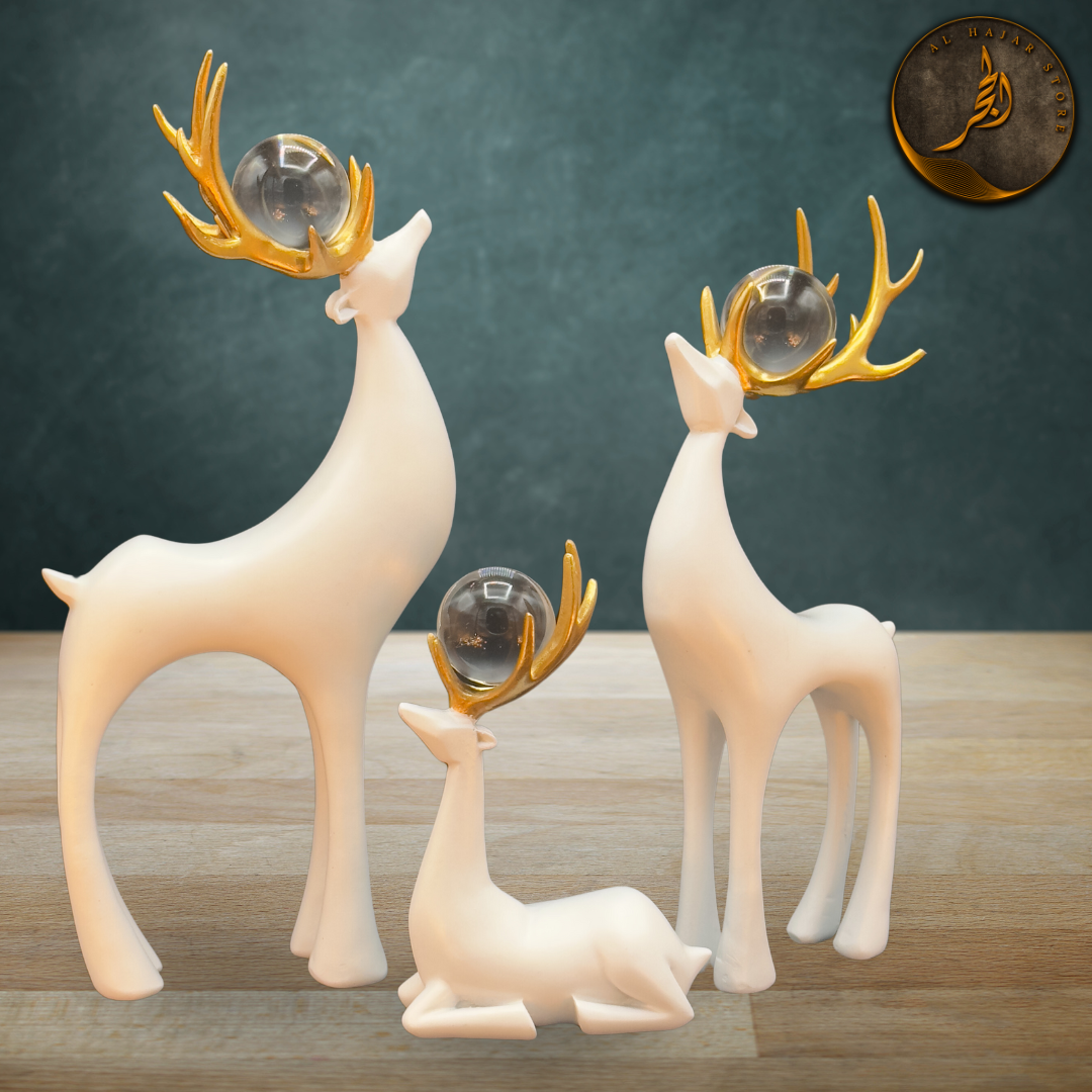 White Gold Deer Ornaments with Crystal Ball