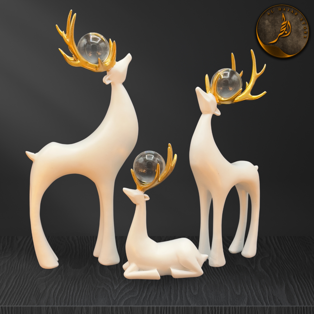 White Gold Deer Ornaments with Crystal Ball