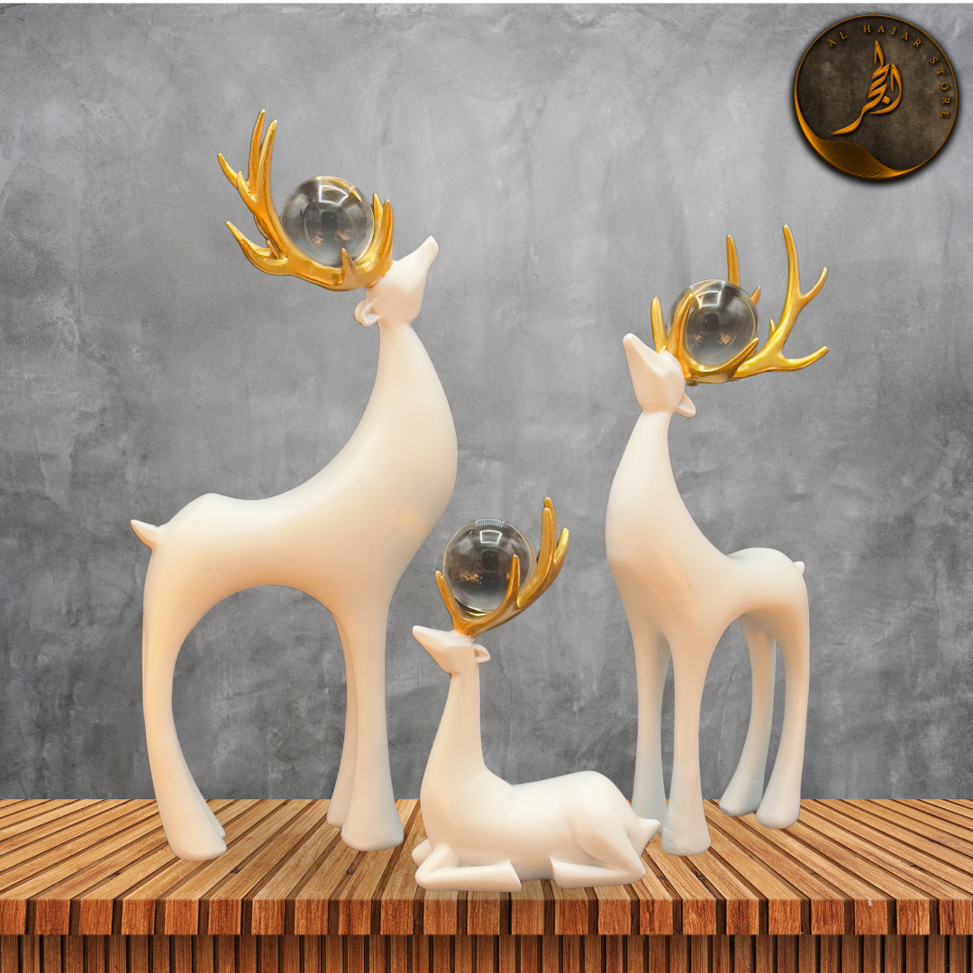 White Gold Deer Ornaments with Crystal Ball