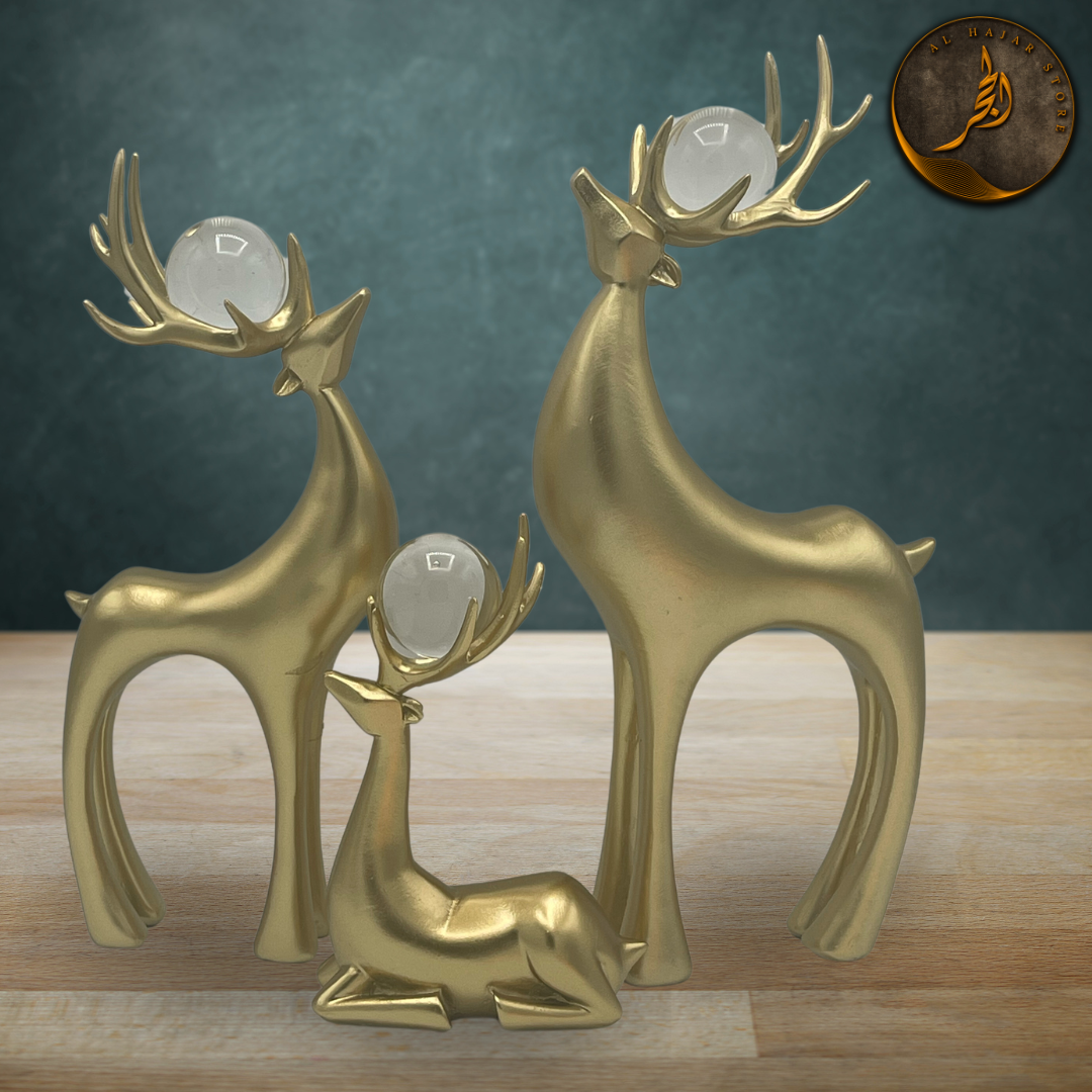 White Gold Deer Ornaments with Crystal Ball