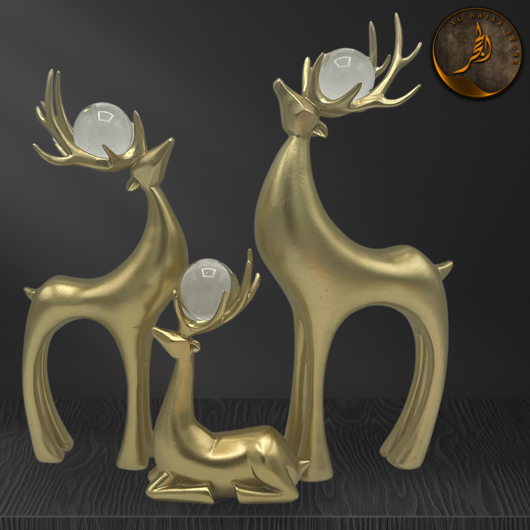White Gold Deer Ornaments with Crystal Ball