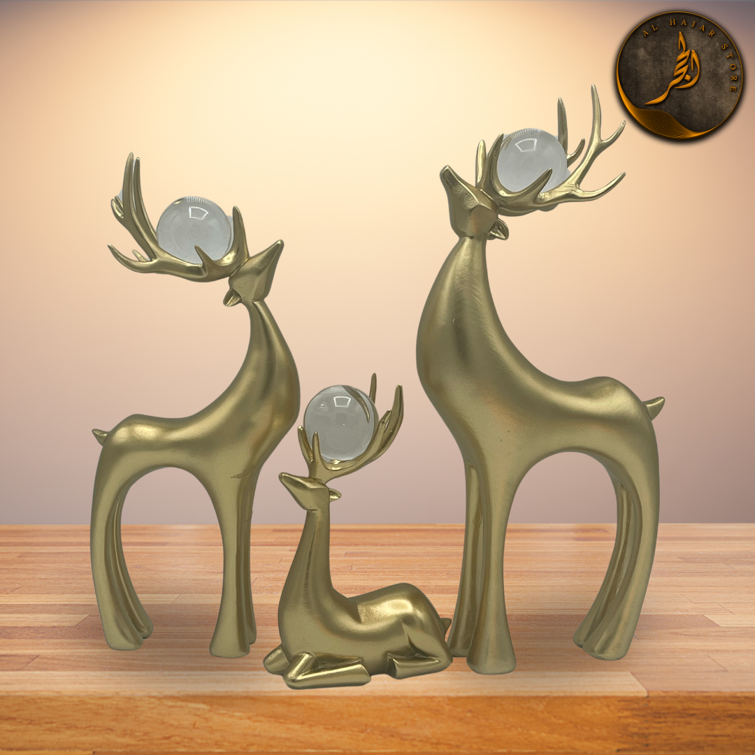 White Gold Deer Ornaments with Crystal Ball