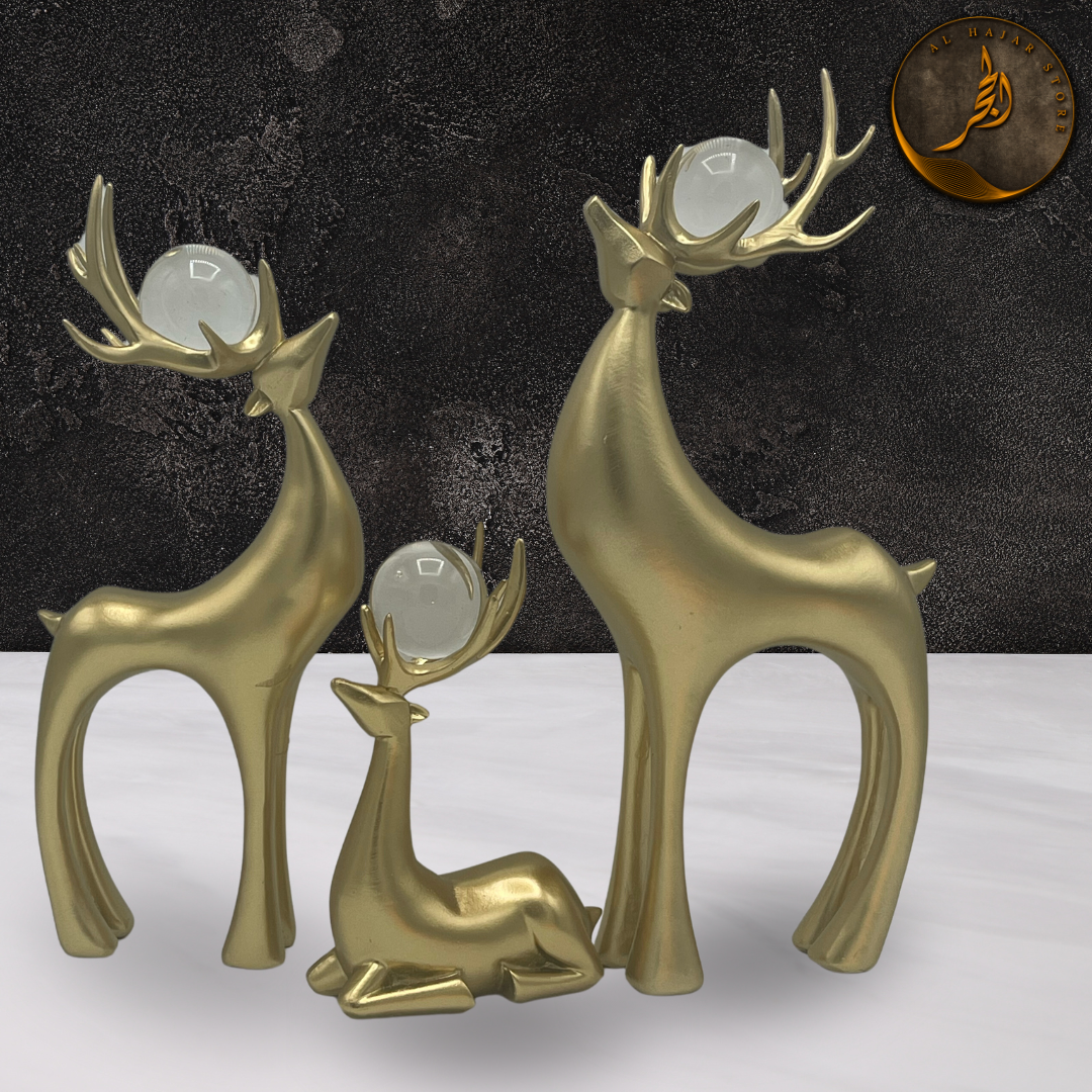 White Gold Deer Ornaments with Crystal Ball