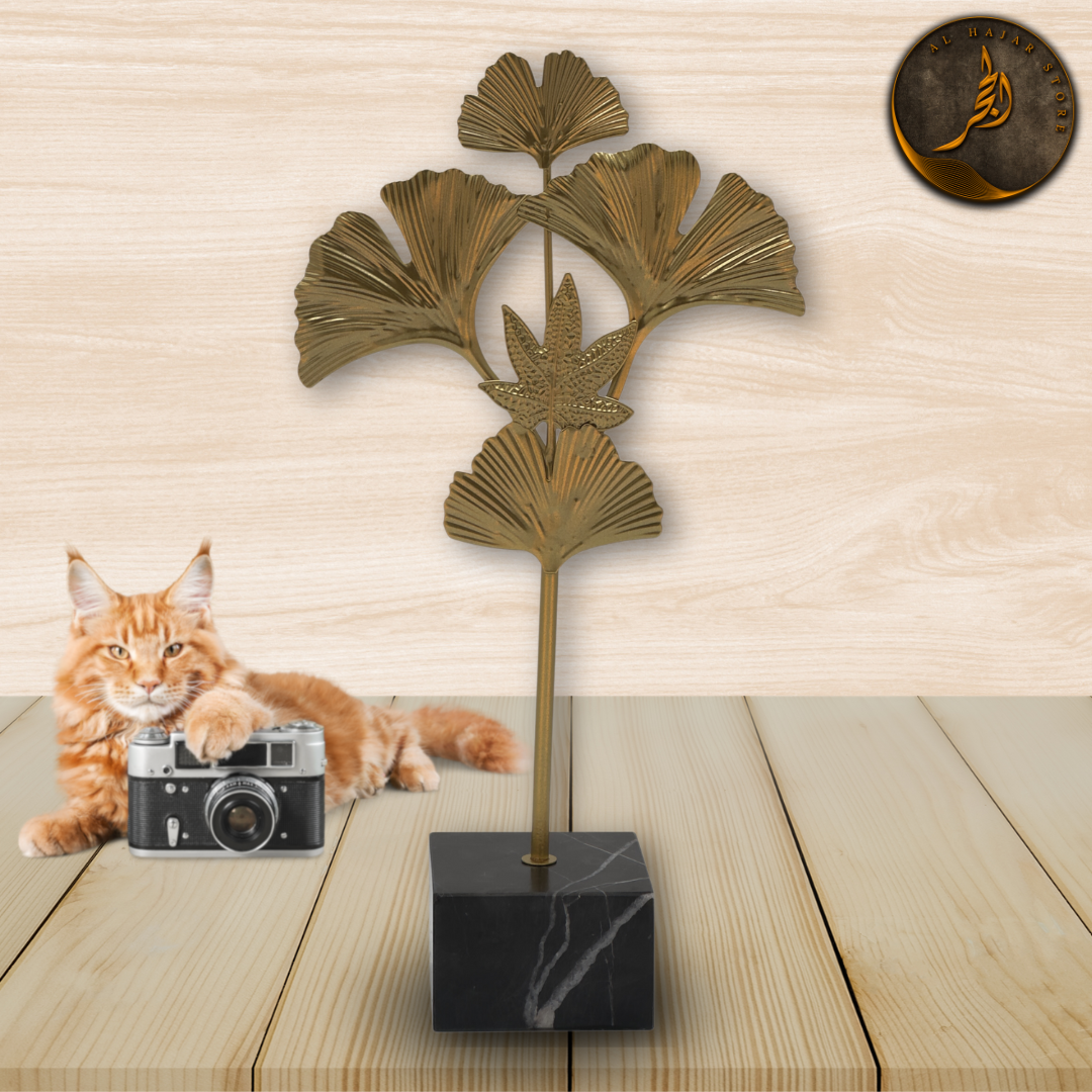 Sleek Leaf Metal Sculpture with Marble Base