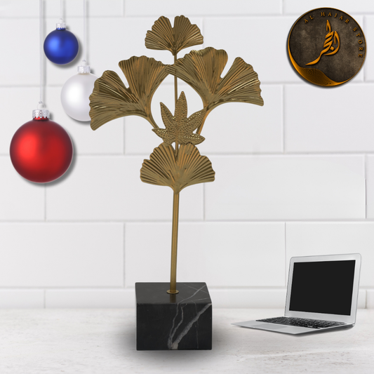 Sleek Leaf Metal Sculpture with Marble Base
