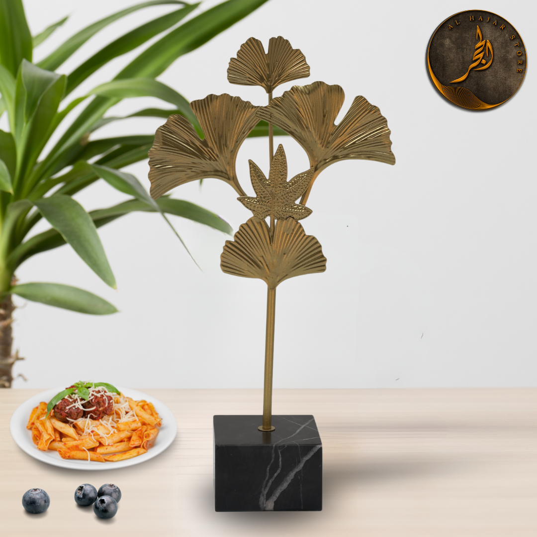 Sleek Leaf Metal Sculpture with Marble Base