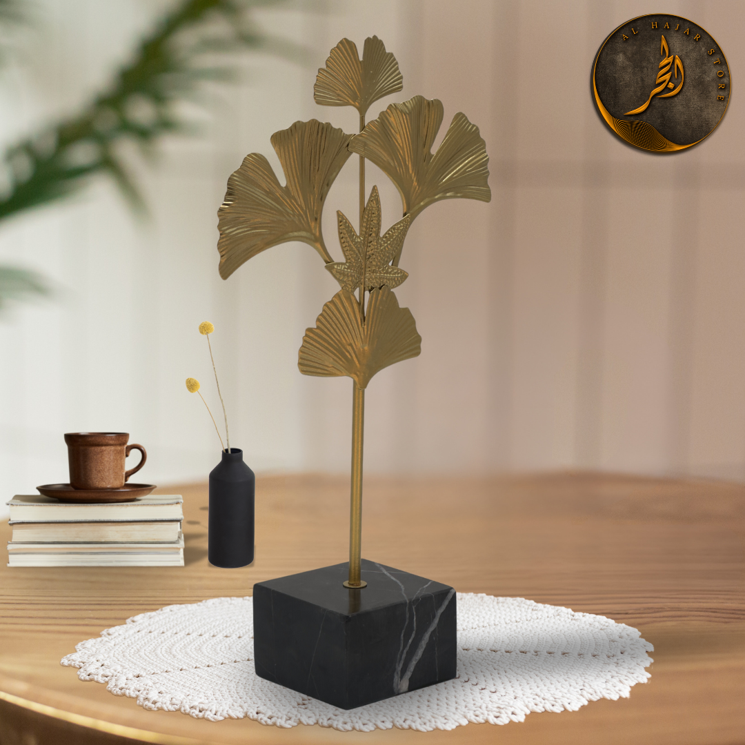 Sleek Leaf Metal Sculpture with Marble Base