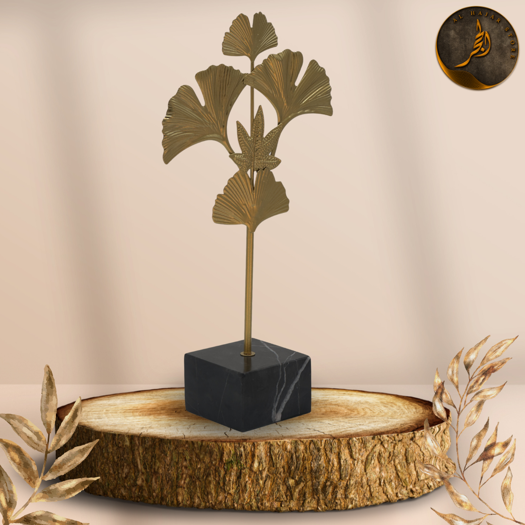 Sleek Leaf Metal Sculpture with Marble Base