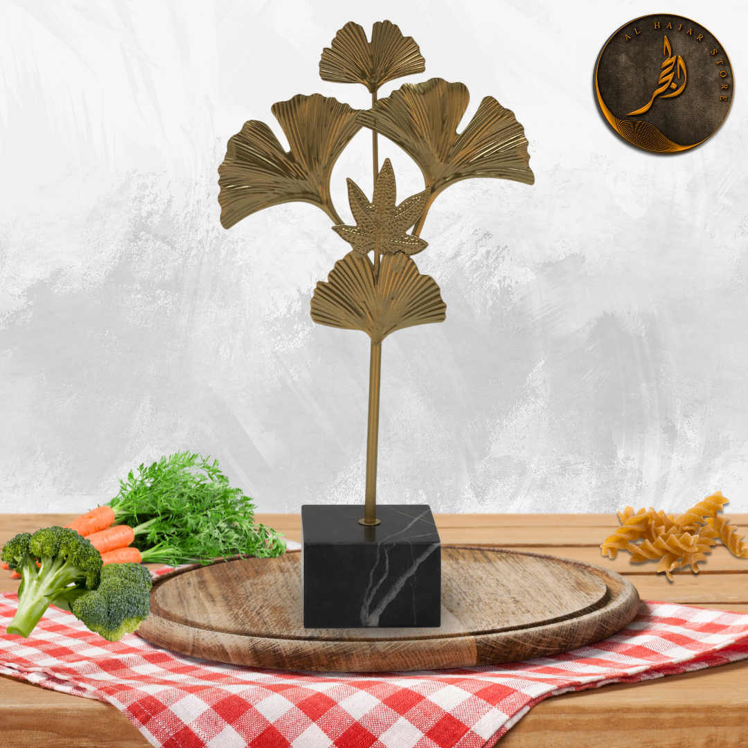 Sleek Leaf Metal Sculpture with Marble Base