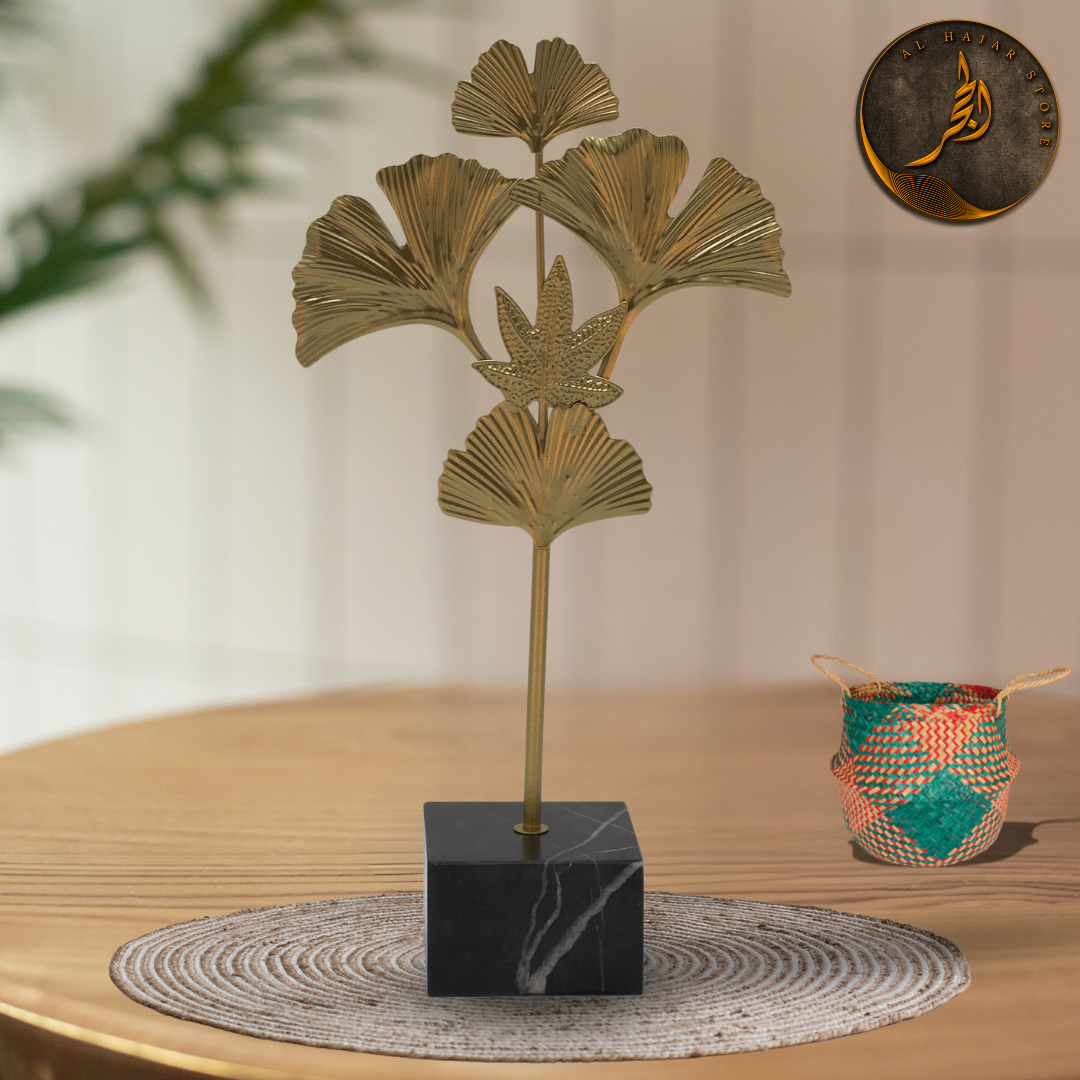 Sleek Leaf Metal Sculpture with Marble Base