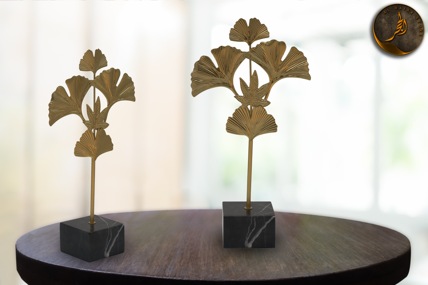 Sleek Leaf Metal Sculpture with Marble Base