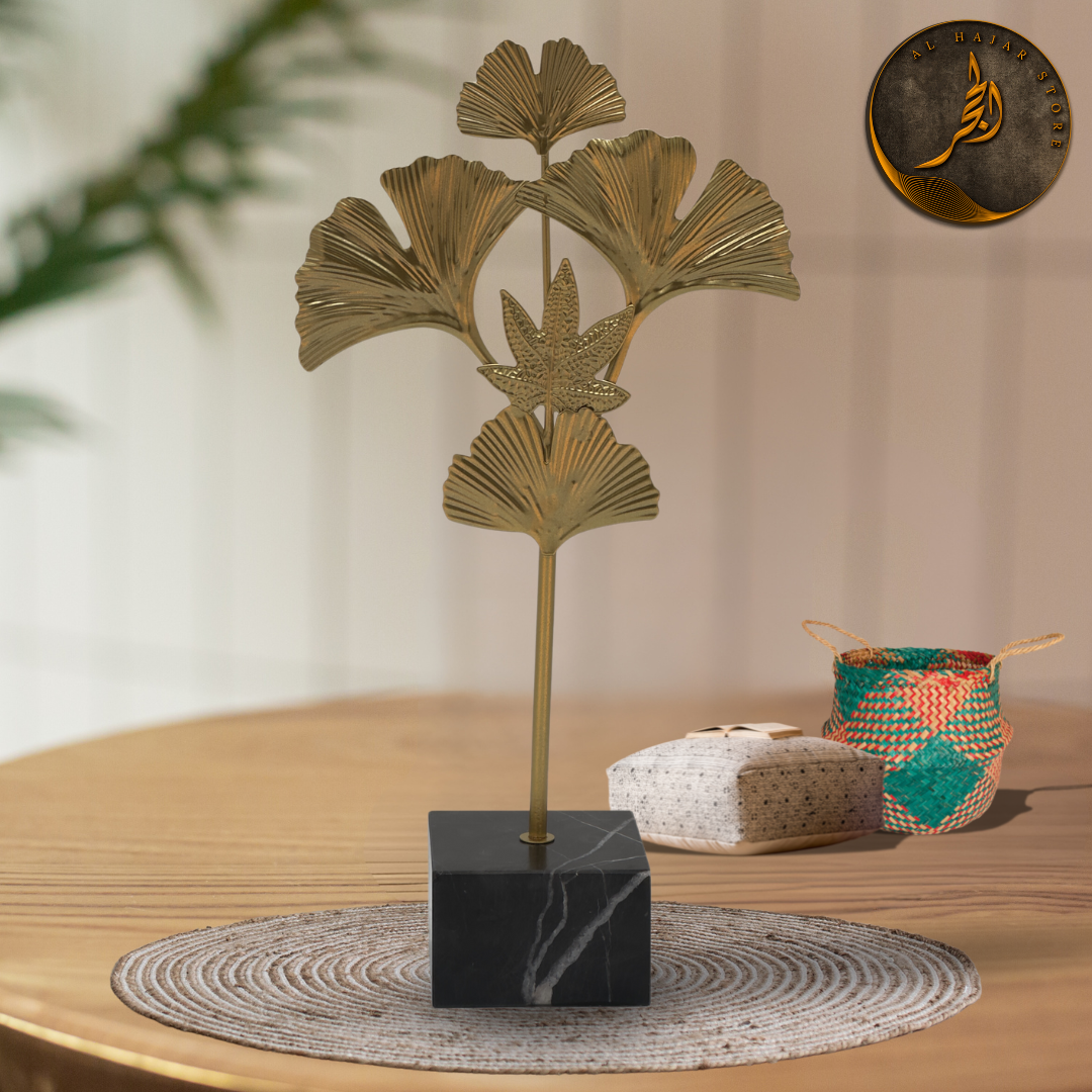 Sleek Leaf Metal Sculpture with Marble Base