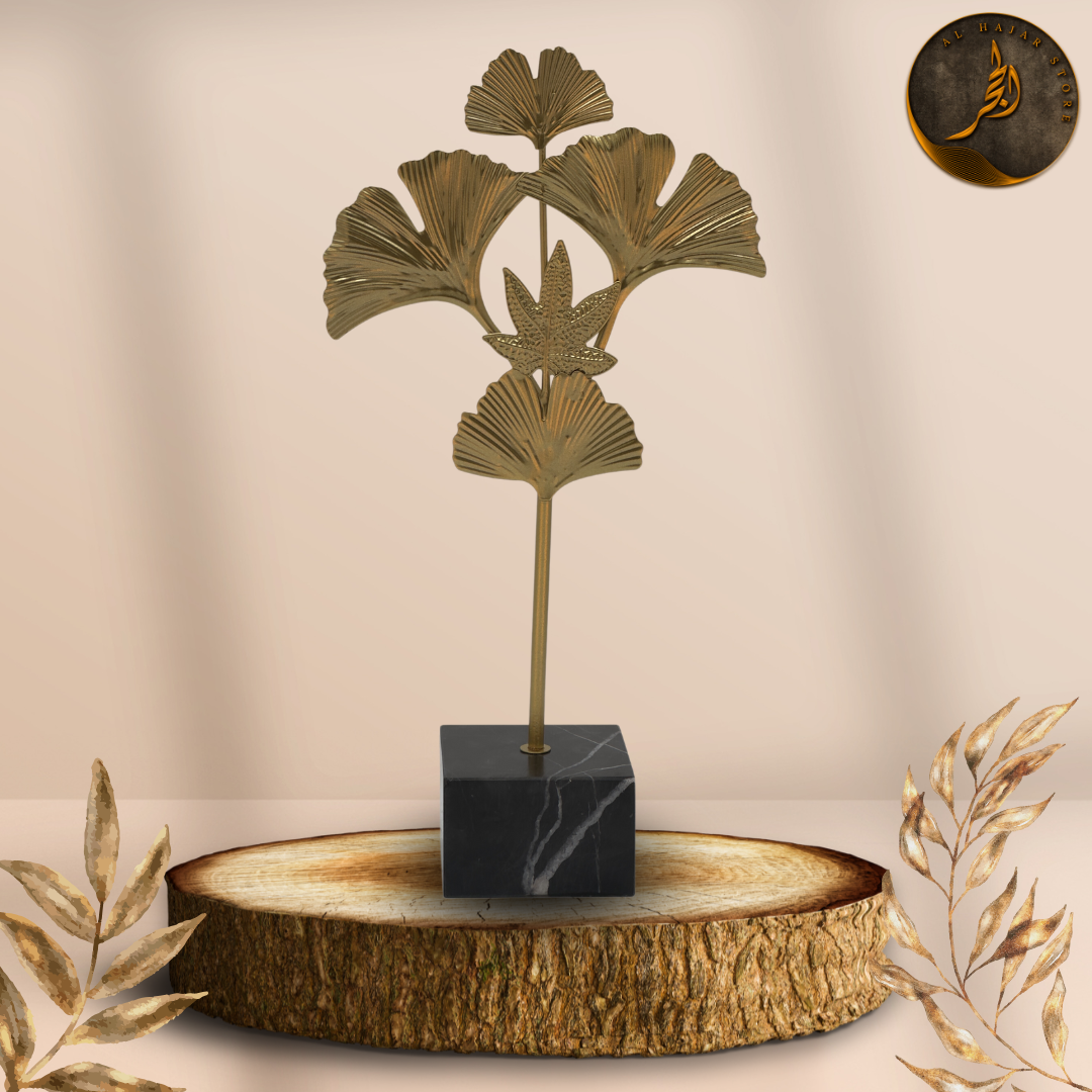 Sleek Leaf Metal Sculpture with Marble Base