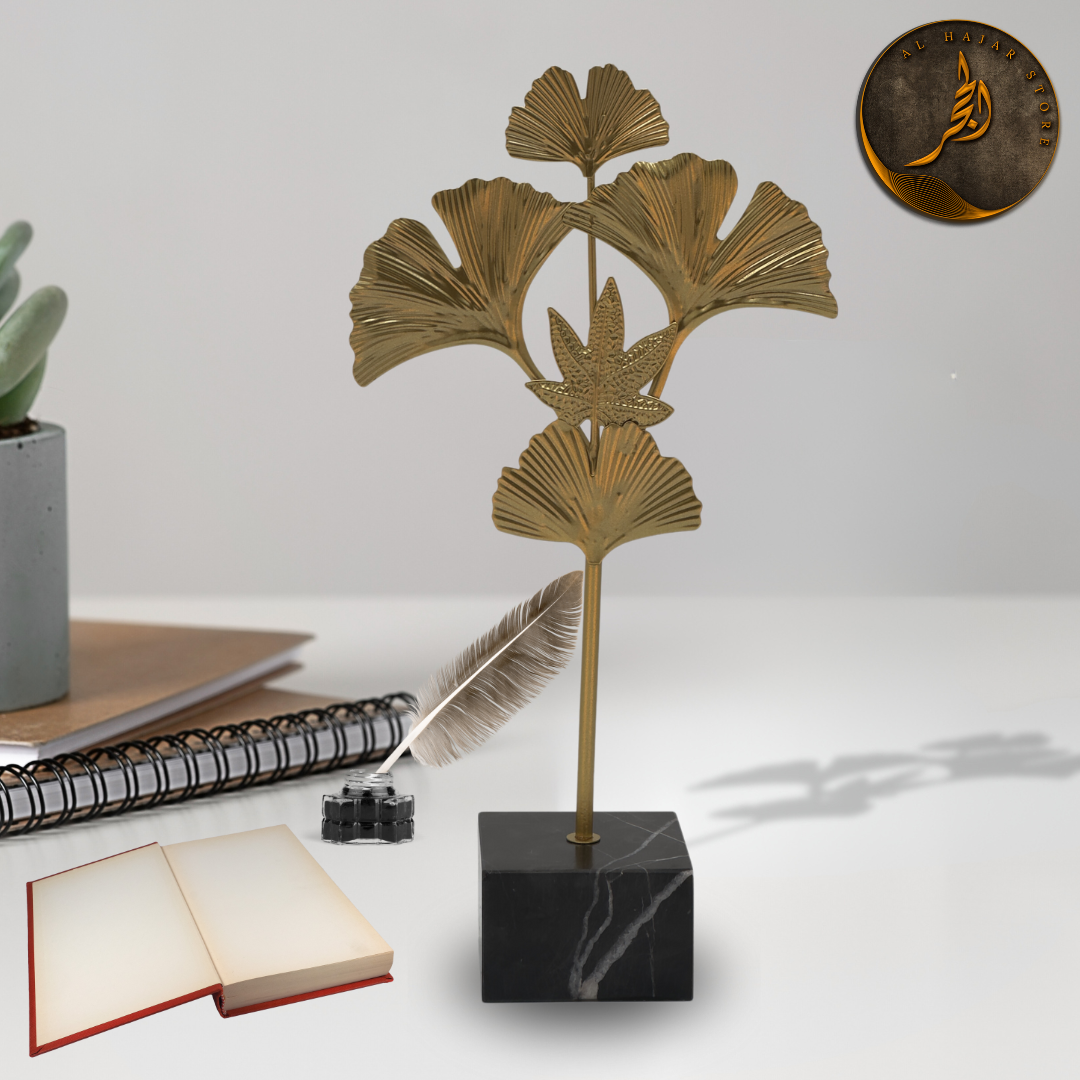 Sleek Leaf Metal Sculpture with Marble Base