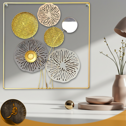 Metallic Golden Wall Hanging with Small Mirror