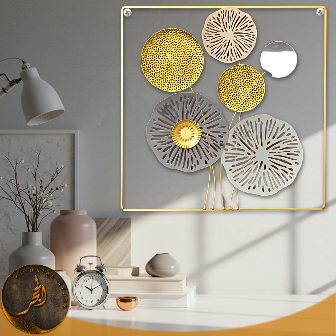 Metallic Golden Wall Hanging with Small Mirror