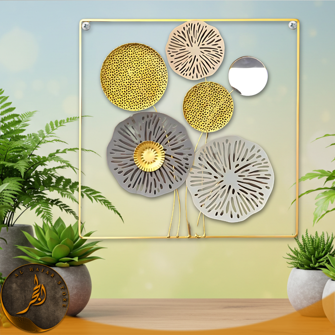 Metallic Golden Wall Hanging with Small Mirror