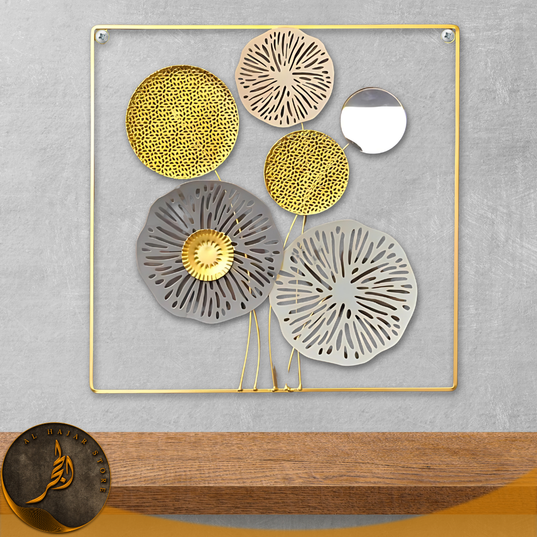 Metallic Golden Wall Hanging with Small Mirror