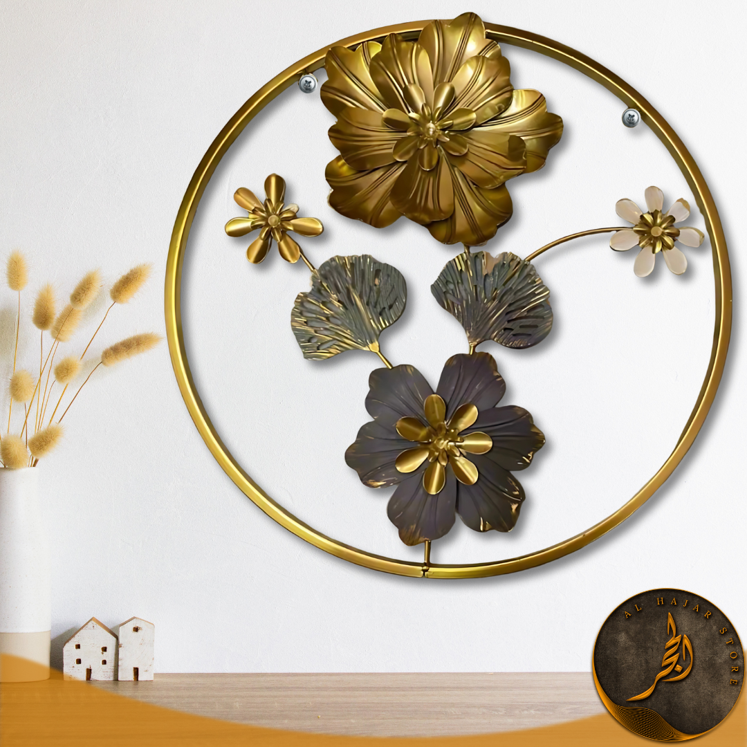Metallic Round Black Floret Wall Hanging
