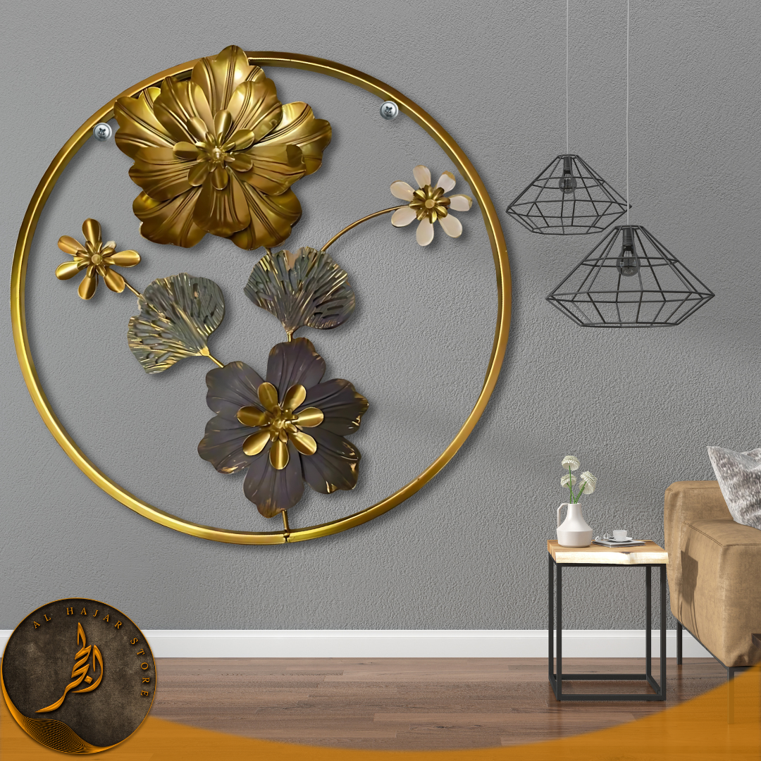 Metallic Round Black Floret Wall Hanging