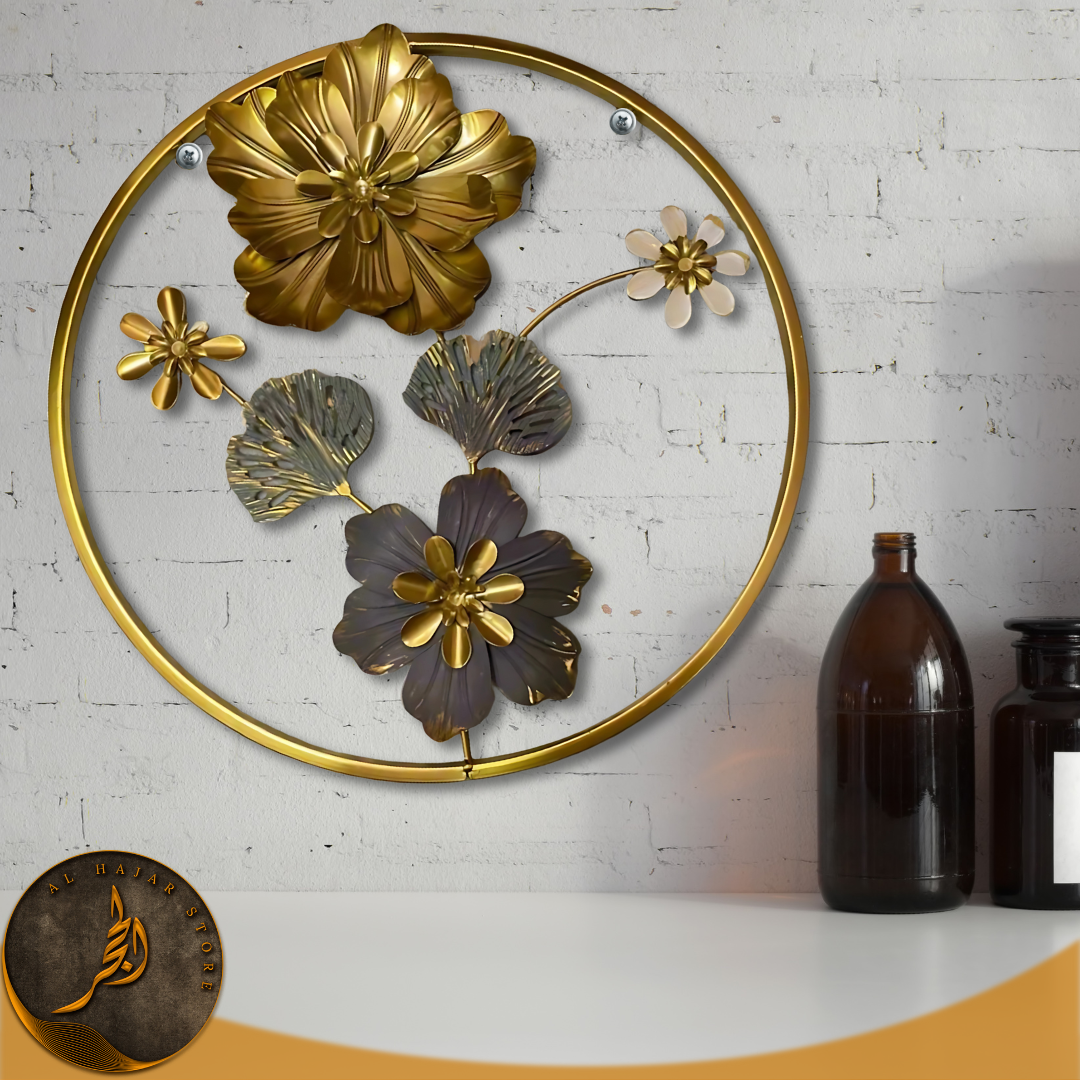 Metallic Round Black Floret Wall Hanging