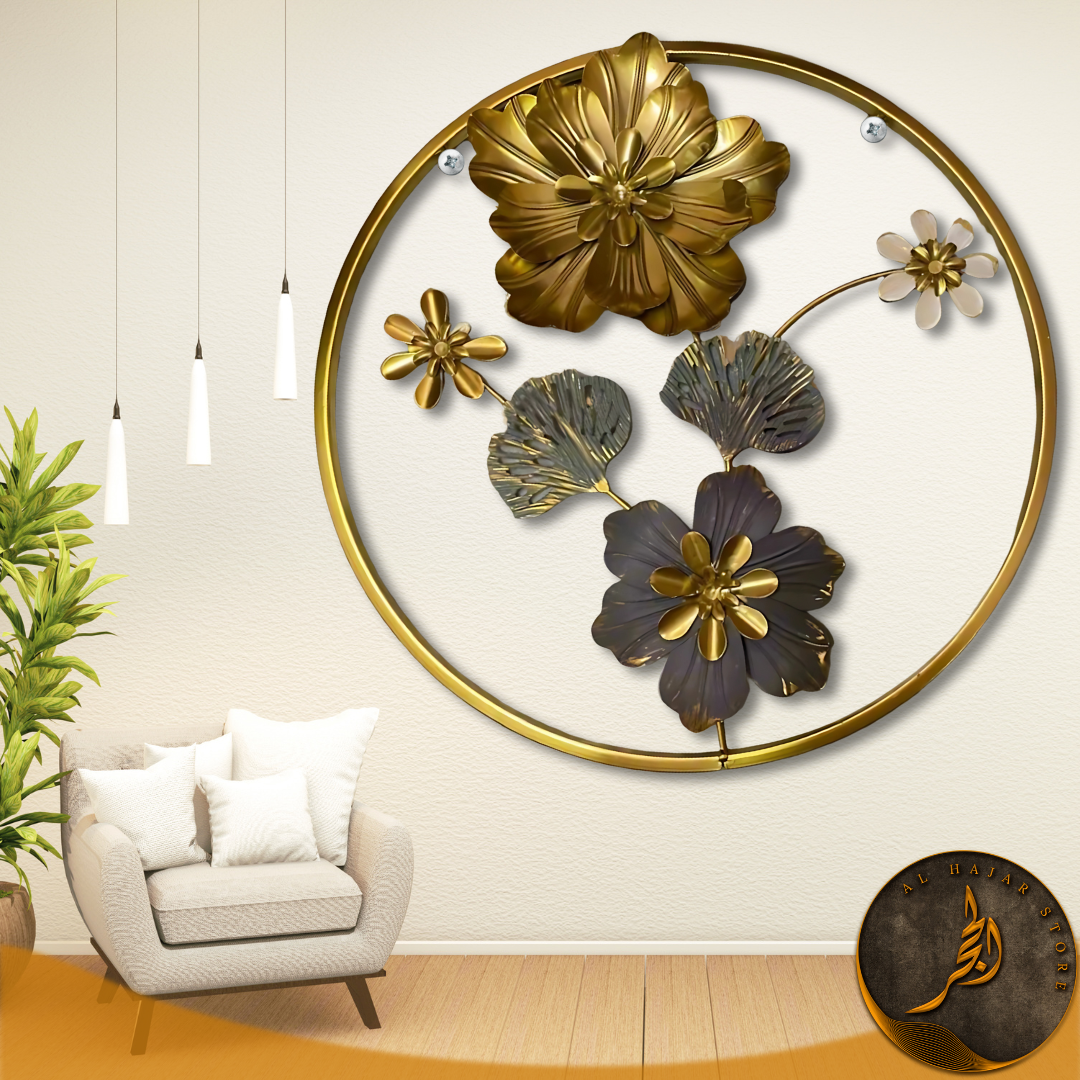 Metallic Round Black Floret Wall Hanging