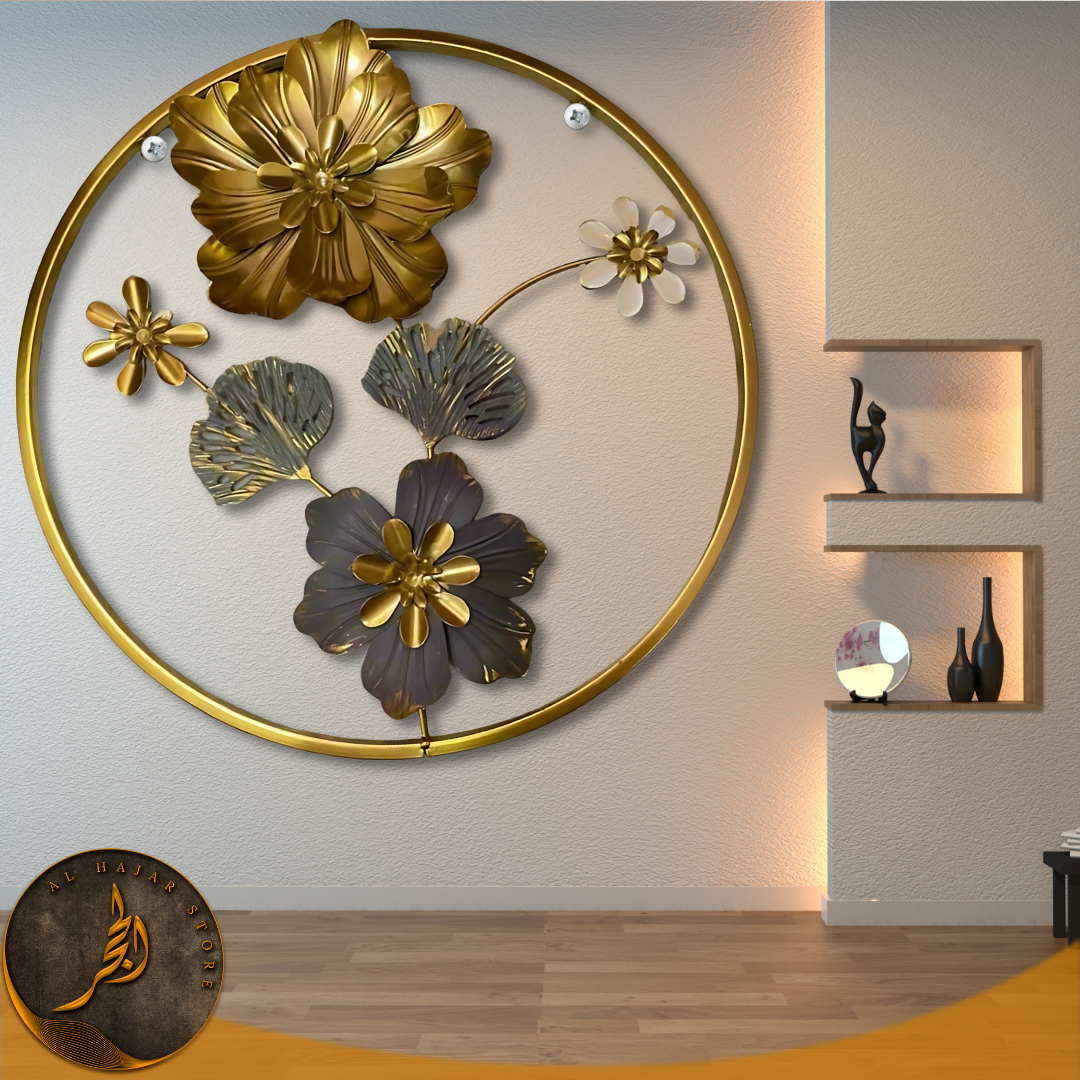 Metallic Round Black Floret Wall Hanging