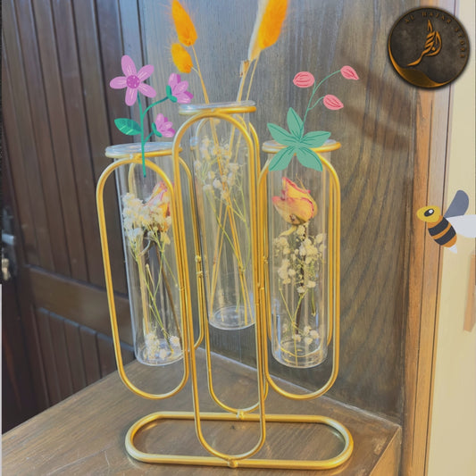 Gold Metal Frame With Small 3 Test Tube Vase
