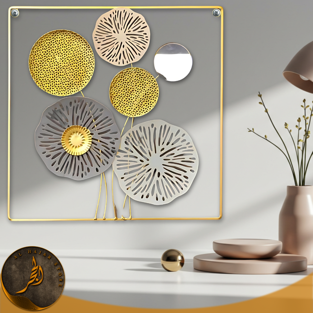 Metallic Golden Wall Hanging with Small Mirror